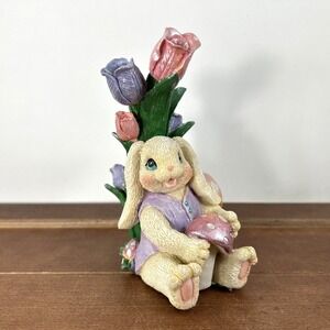 Dandee Bunny Figurine 5" Resin Easter Rabbit Flowers Mushroom‎ Spring Decor